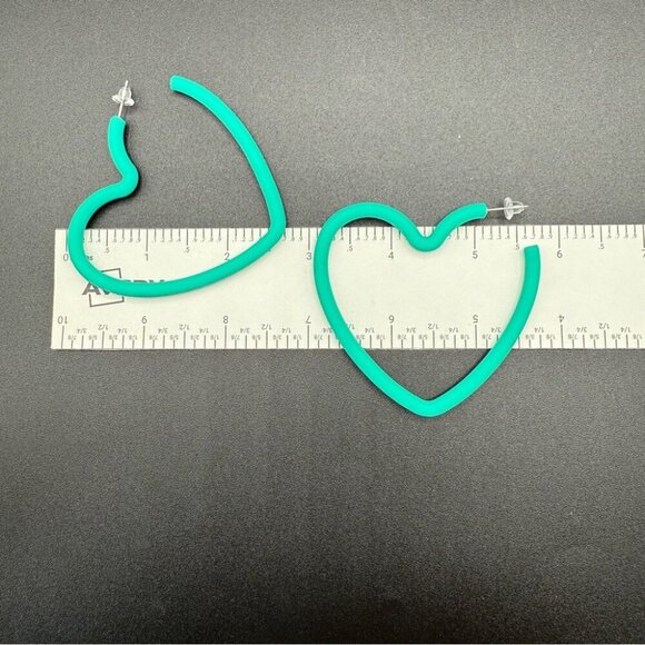 Large Teal Green Heart Hoop Earrings - Pierced - Picture 6 of 10